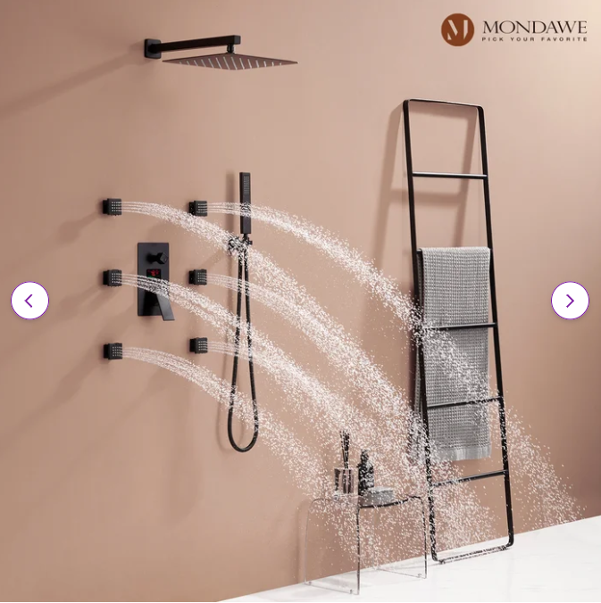 CSA Certified-tokyo-Black Digital Temperature Control Display 3 Way Mixer Valve Shower With 6 Body Sprayer Massage Jet Kit-CSA