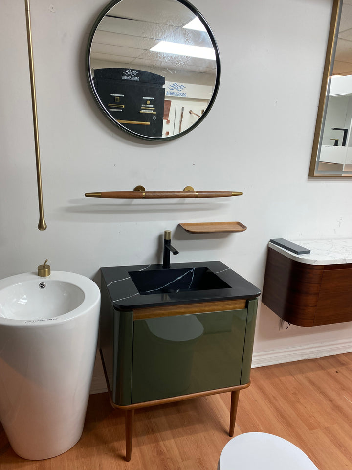 TURIN-28" Green Army Gloss with Solid Walnut wood body completed bathroom vanity set