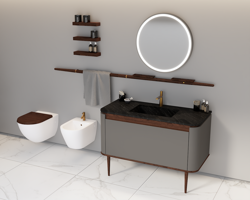 Art deco design model TURIN-Gray gun gloss matte solid walnut wood bathroom vanity base only 28" inches