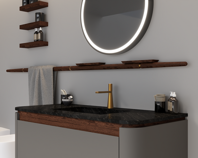 Art deco design model TURIN-Gray gun gloss matte solid walnut wood bathroom vanity base only 28" inches