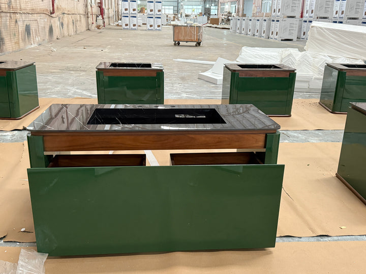 Turin-Green  single bowl 2 Front Legs Solid Walnut Wood Bathroom Vanity Set 48"