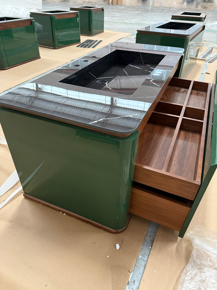 Turin-Green  single bowl 2 Front Legs Solid Walnut Wood Bathroom Vanity Set 48"