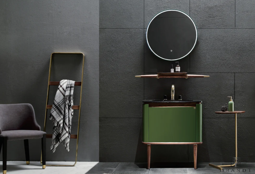 TURIN-28" Green Army Gloss with Solid Walnut wood body completed bathroom vanity set
