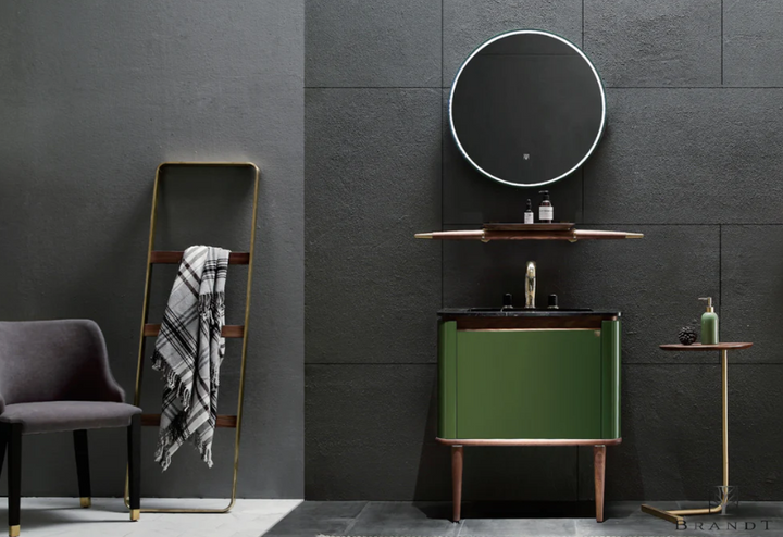 TURIN-28" Green Army Gloss with Solid Walnut wood body completed bathroom vanity set