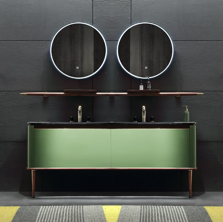 Turin- 60" Green Solid Walnut Wood Double sink bathroom vanity set
