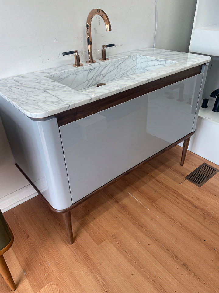 Turin- Grey-Gloss single bowl 2 Front Legs Walnut Wood Bathroom Vanity Set 48"