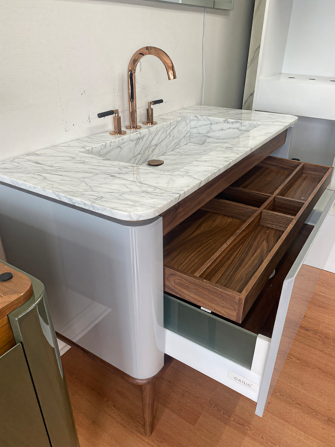 Turin- Grey-Gloss single bowl 2 Front Legs Walnut Wood Bathroom Vanity Set 48"