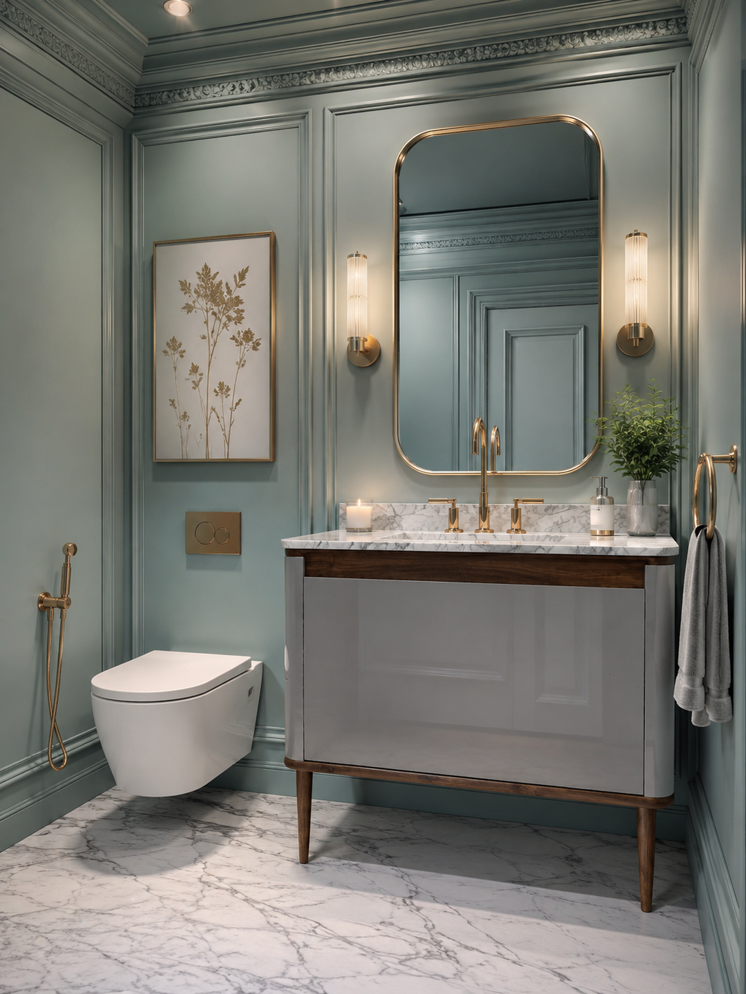 Turin- Grey-Gloss single bowl 2 Front Legs Walnut Wood Bathroom Vanity Set 48"