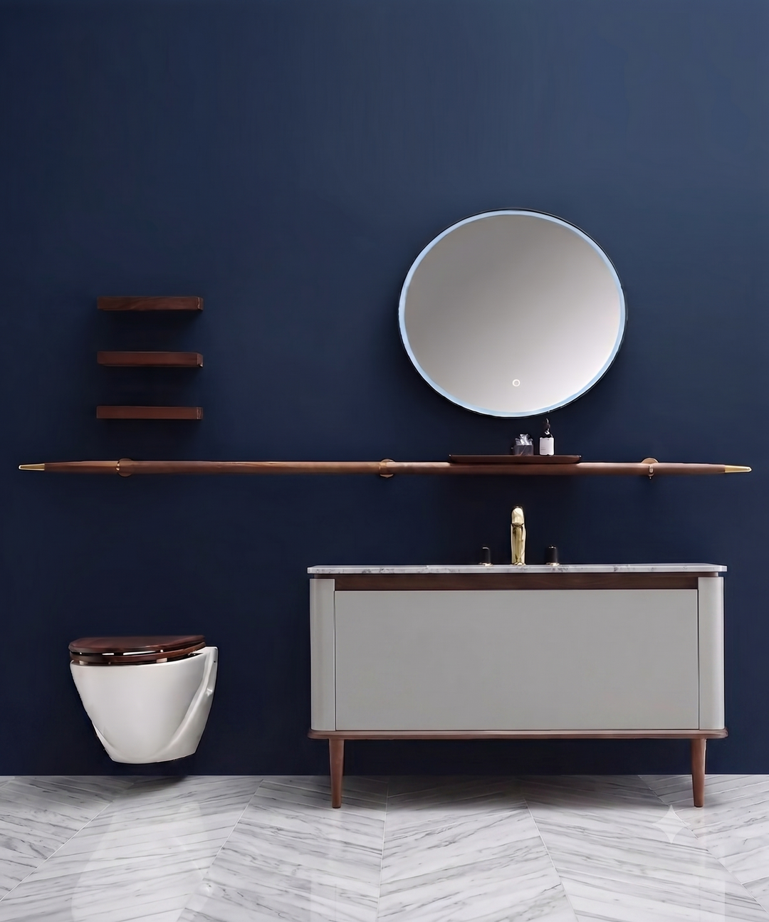 Turin- Grey-Gloss single bowl 2 Front Legs Walnut Wood Bathroom Vanity Set 48"