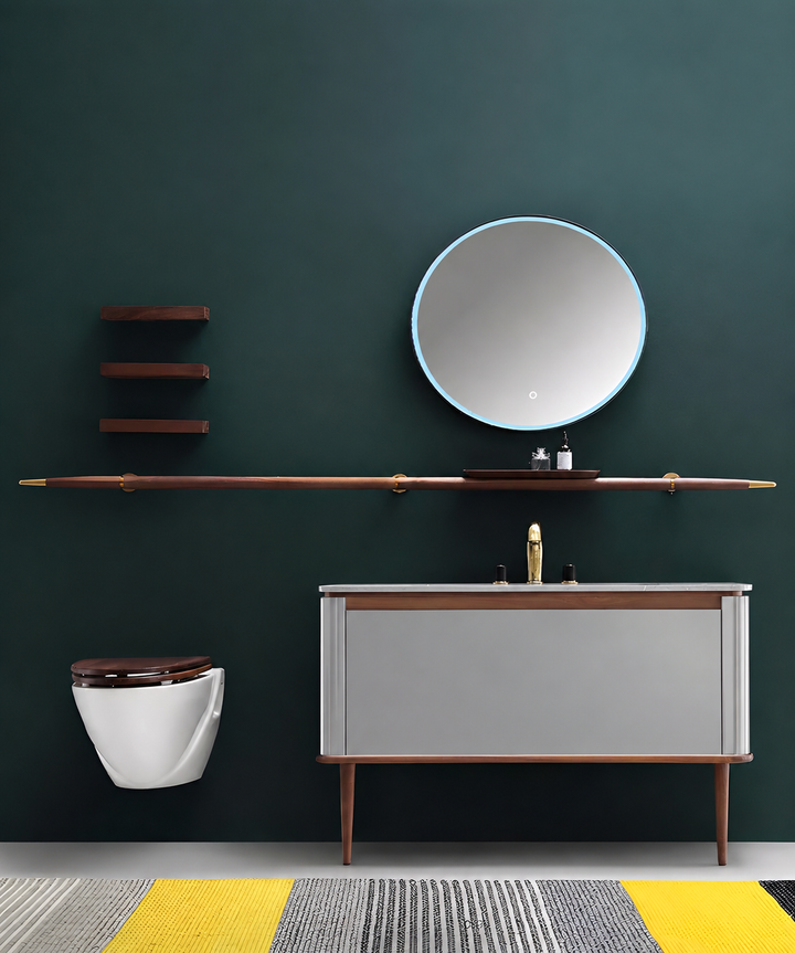 Turin- Grey-Gloss single bowl 2 Front Legs Walnut Wood Bathroom Vanity Set 48"