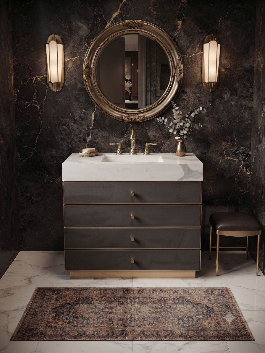 Modern vanity-Tuscan-Grey leather with brushed gold trim solid oak wood modern bathroom vanity 24"-36"
