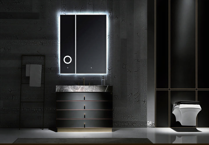 Tuscan-Grey leather with brushed gold trim solid oak wood modern bathroom vanity 48"-60"