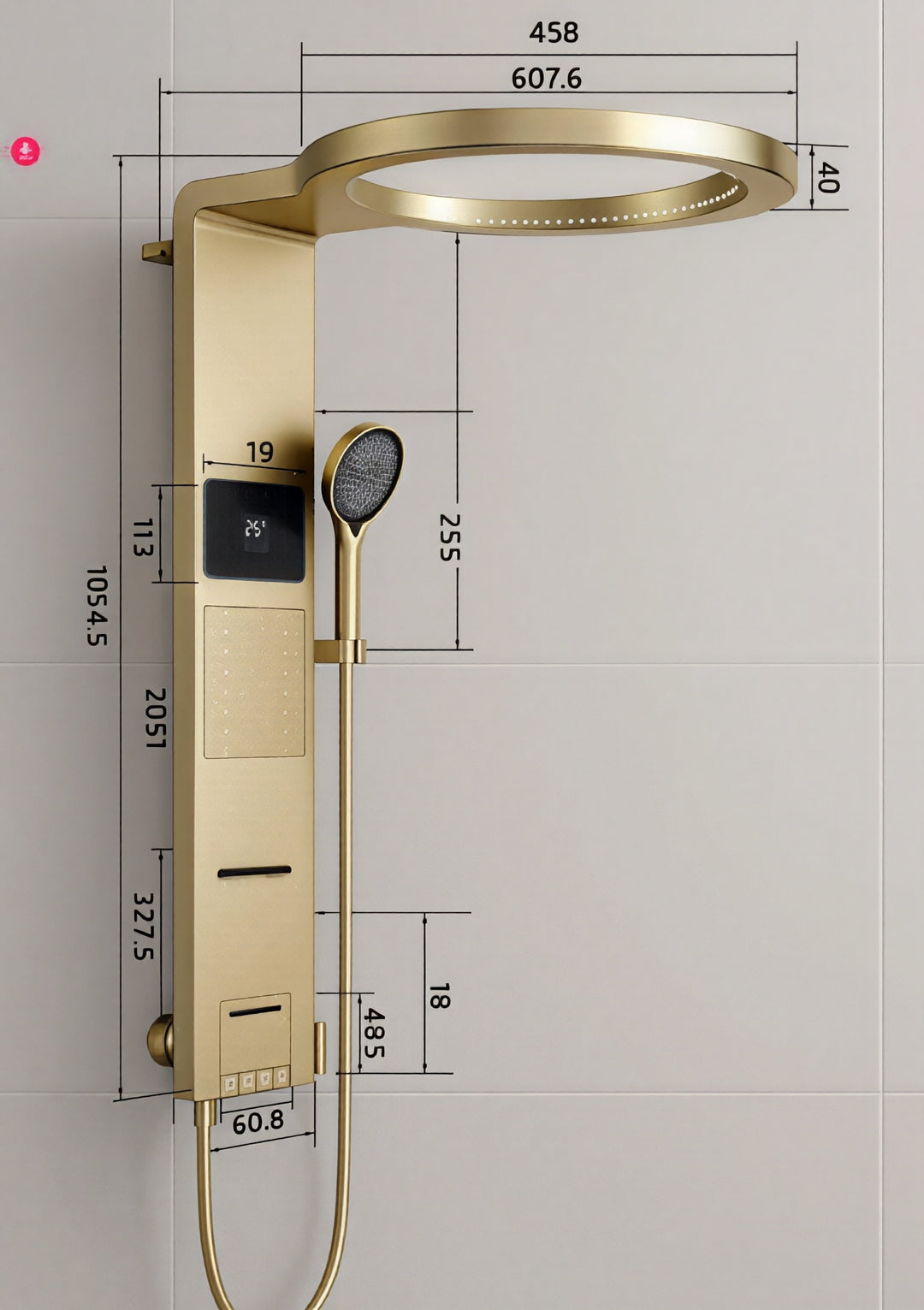 Tik Tok Brushed Gold Exposed Shower Panel System