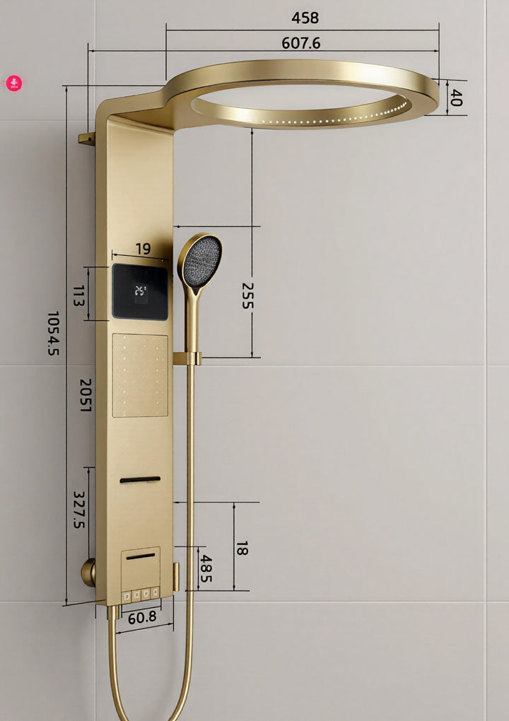 Tik Tok Brushed Gold Exposed Shower Panel System