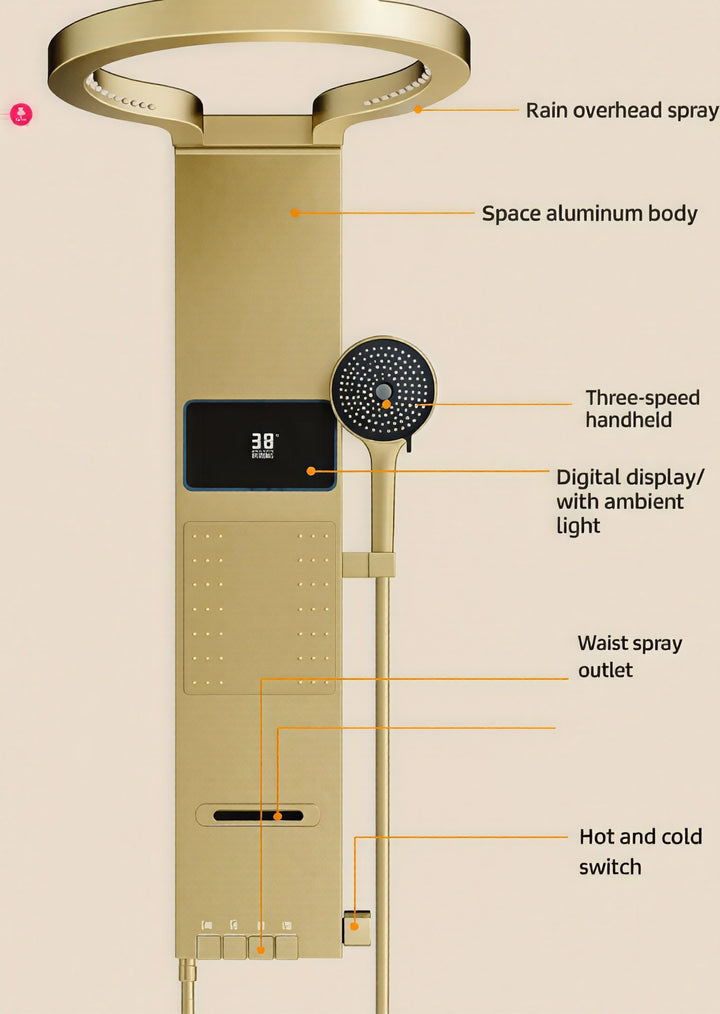Tik Tok Brushed Gold Exposed Shower Panel System