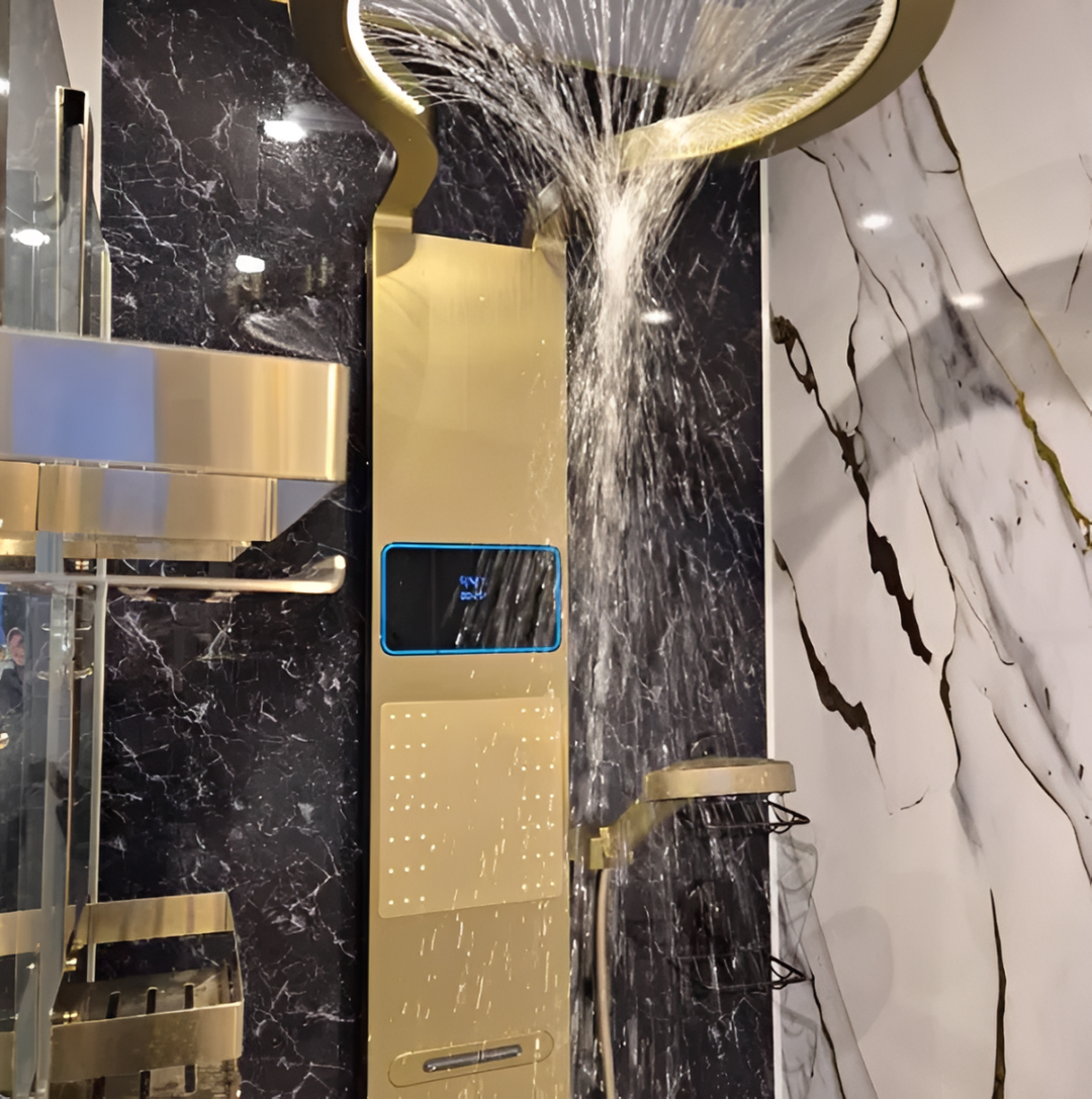 Tik Tok Brushed Gold Exposed Shower Panel System