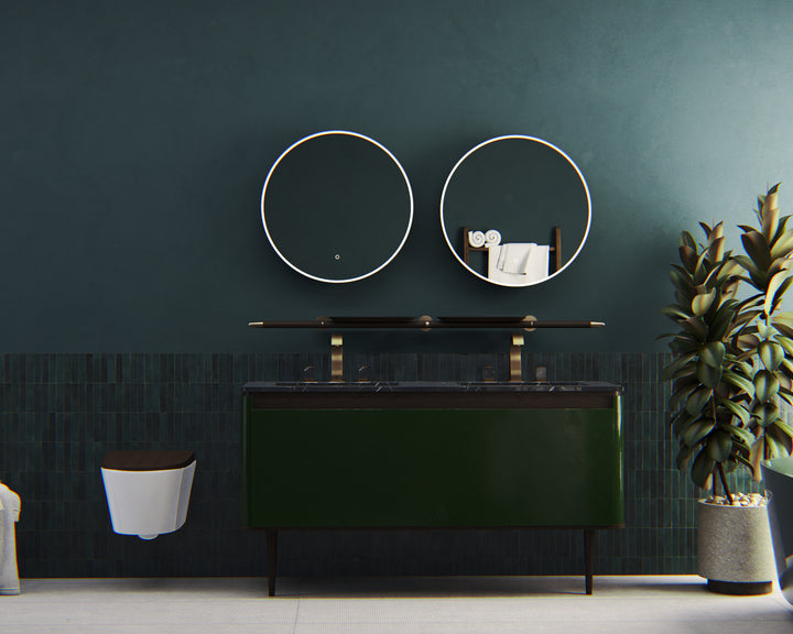 Turin- 60" Green Solid Walnut Wood Double sink bathroom vanity set