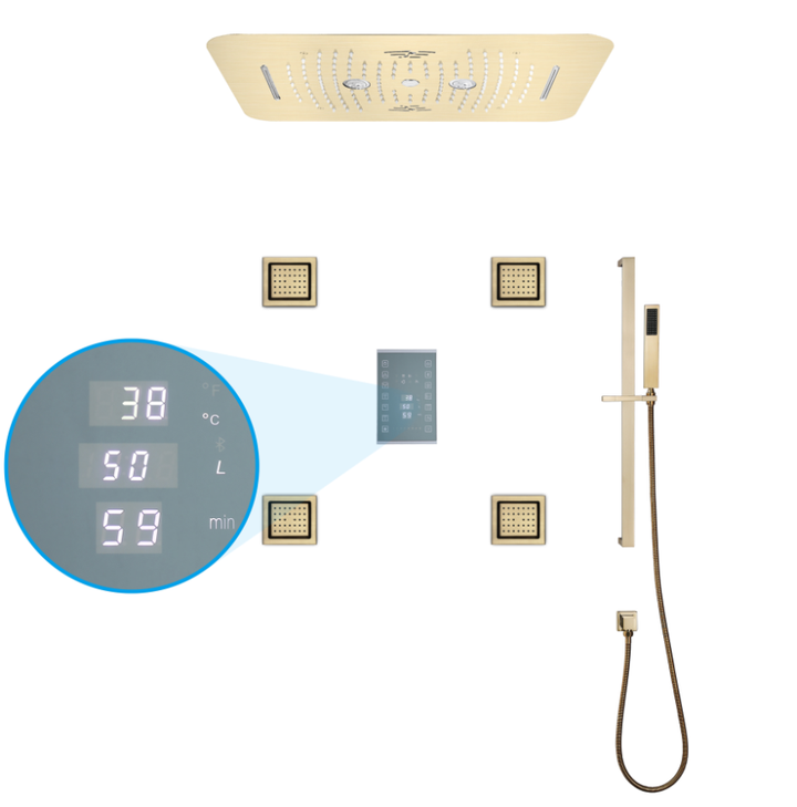 Brushed Gold LCD control display spa smart shower system kit