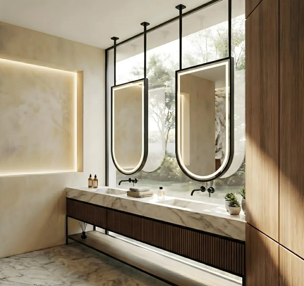CUSTOM  - U SHAPE -Suspended celing mounted led mirror