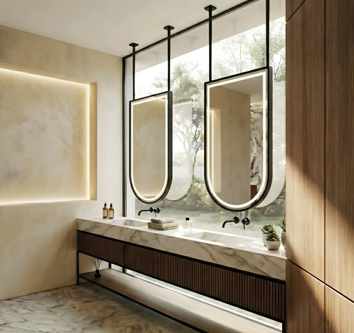 CUSTOM  - U SHAPE -Suspended celing mounted led mirror