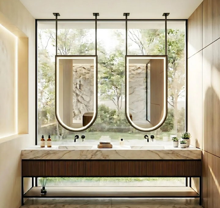 STOCK-Suspended celing mounted mirror Oval 2 pole  LED size 36"X68 H