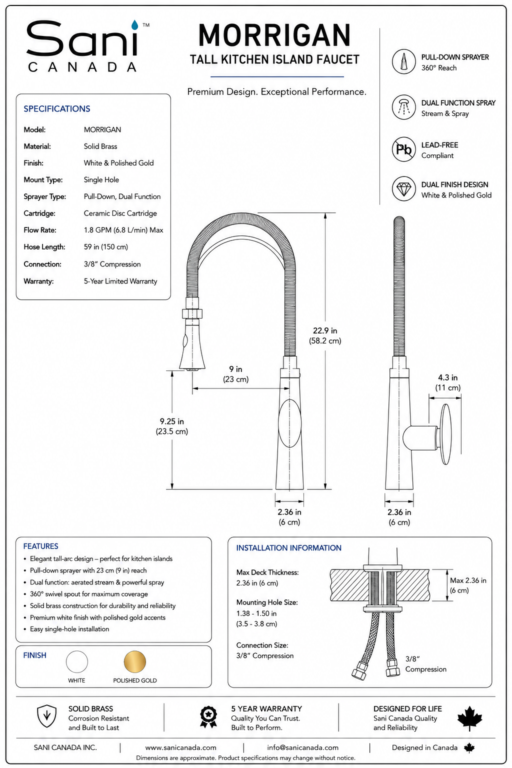 Morrigan-White with Gold Kitchen Island faucet with dual sprayer