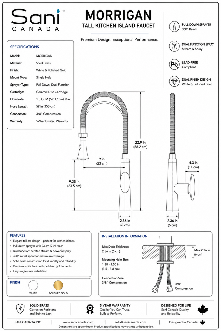 Morrigan-White with Gold Kitchen Island faucet with dual sprayer
