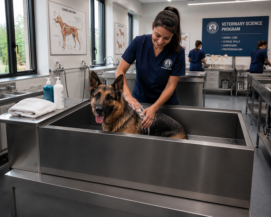 Custom-Stainless Steel-Pet Dog Artisan made bathtub mudroom washing station 16 gauge commercial grade stainless steel