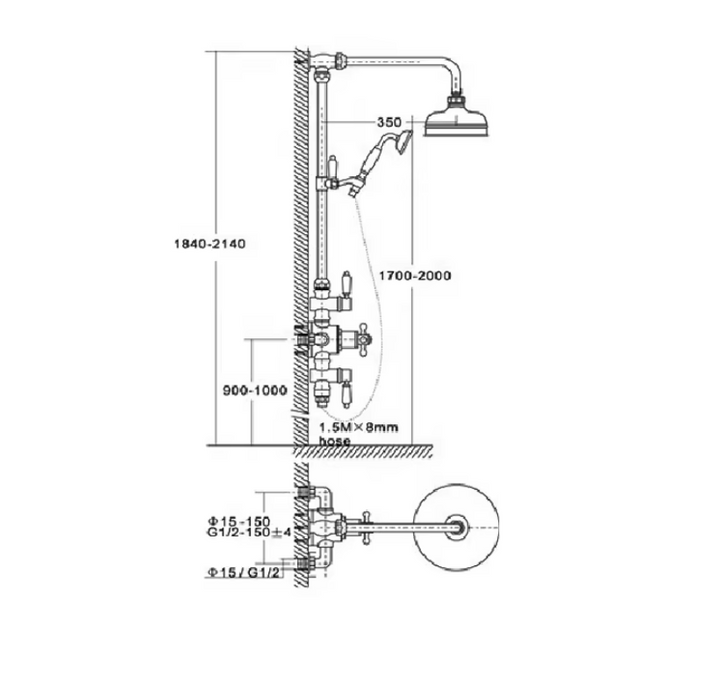 Charles II- Victorian Exposed therostatic 2 way shower system