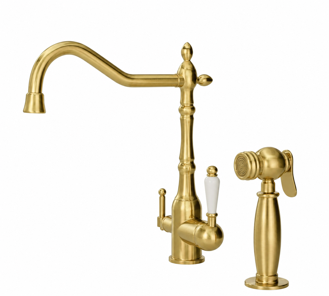 Albert-Victorian 3 Way Water Filter with Hot & Cold Mixer laver and side Hand Spray kitchen faucet