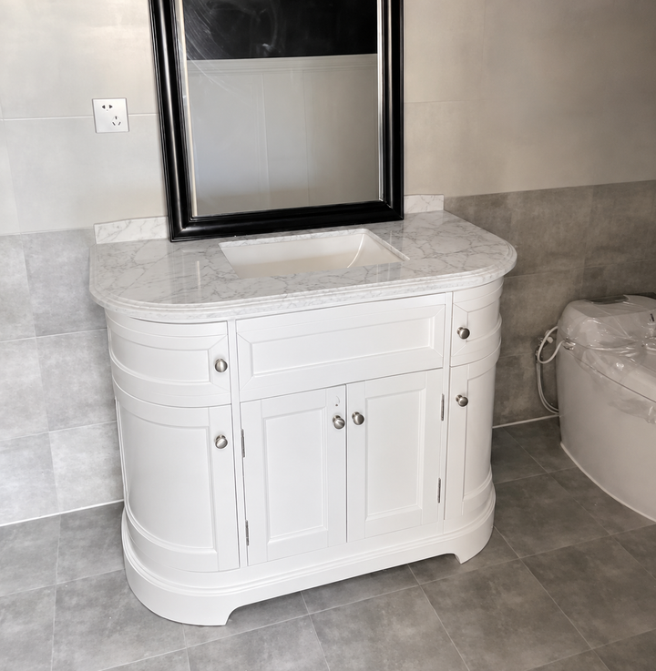 White Victorian American oak bathroom cabinet combination bathroom floor-to-ceiling marble washstand European solid wood