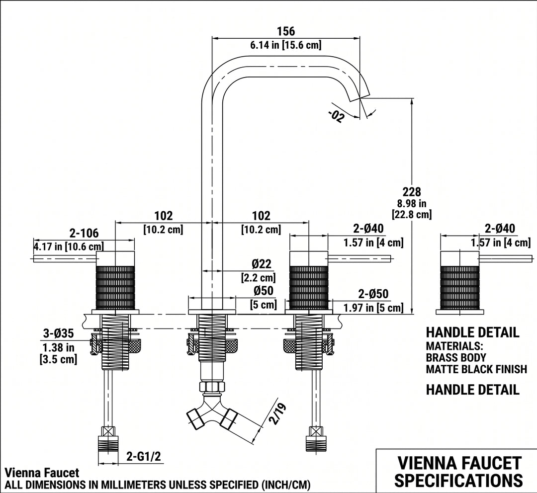 Vienna 2-Brushed rose gold - Brushed Gold 8 " inch widespread bathroom faucet