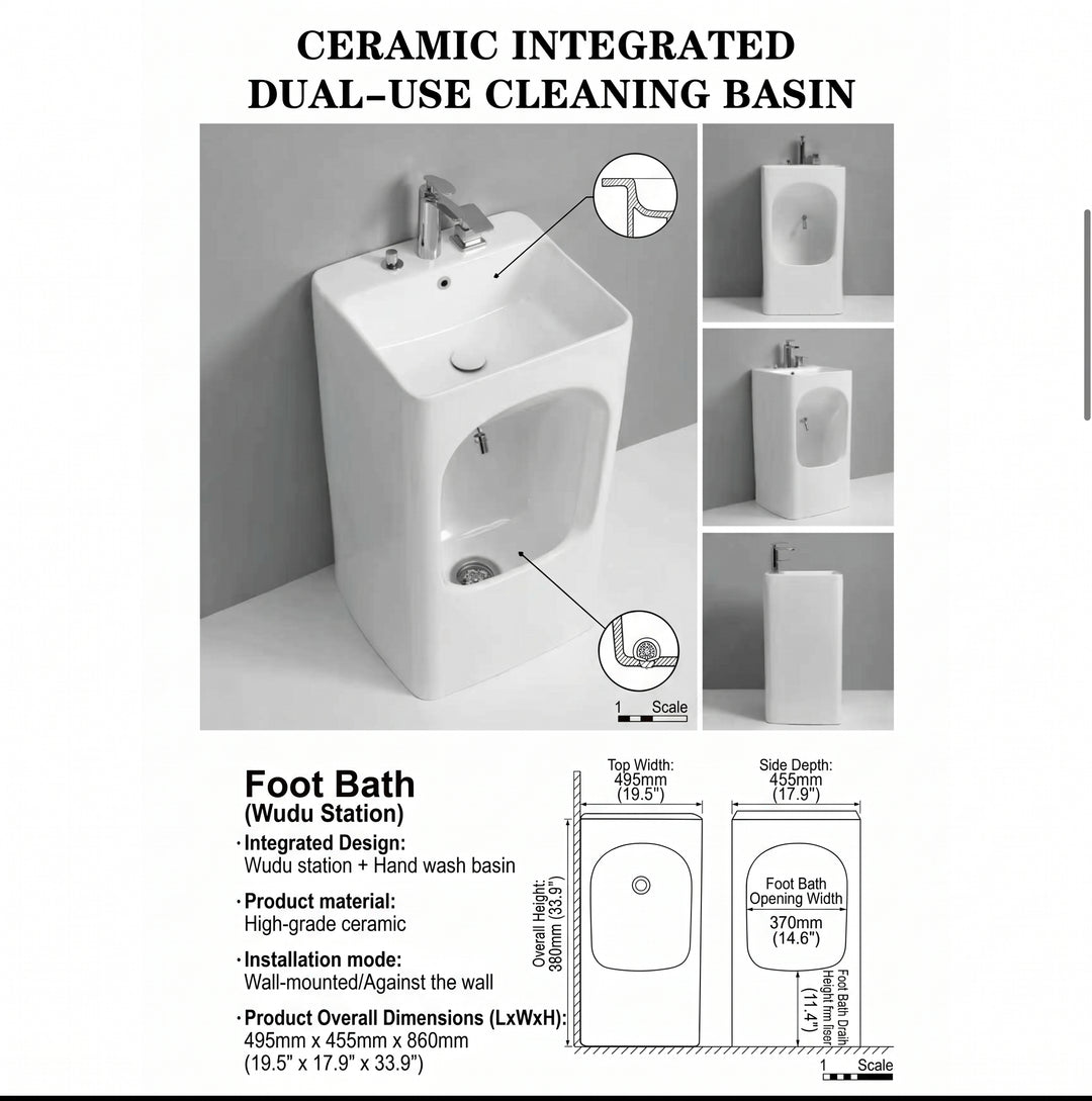 Wudu Square wash basin for Islamic ablution complete set with faucet and drain WU010
