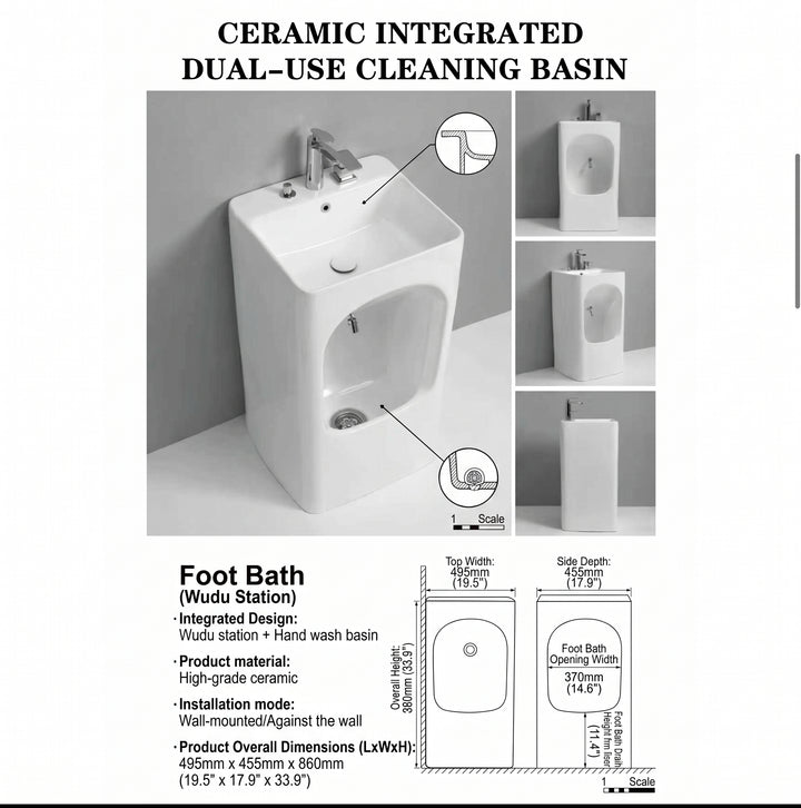 Wudu Square wash basin for Islamic ablution complete set with faucet and drain WU010