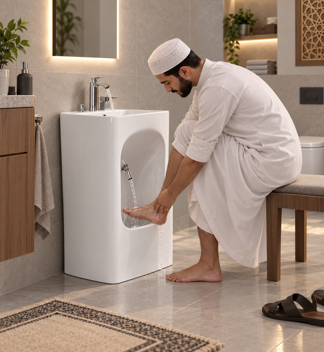 Wudu Square wash basin for Islamic ablution complete set with faucet and drain WU010