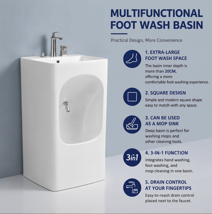 Wudu Square wash basin for Islamic ablution complete set with faucet and drain WU010