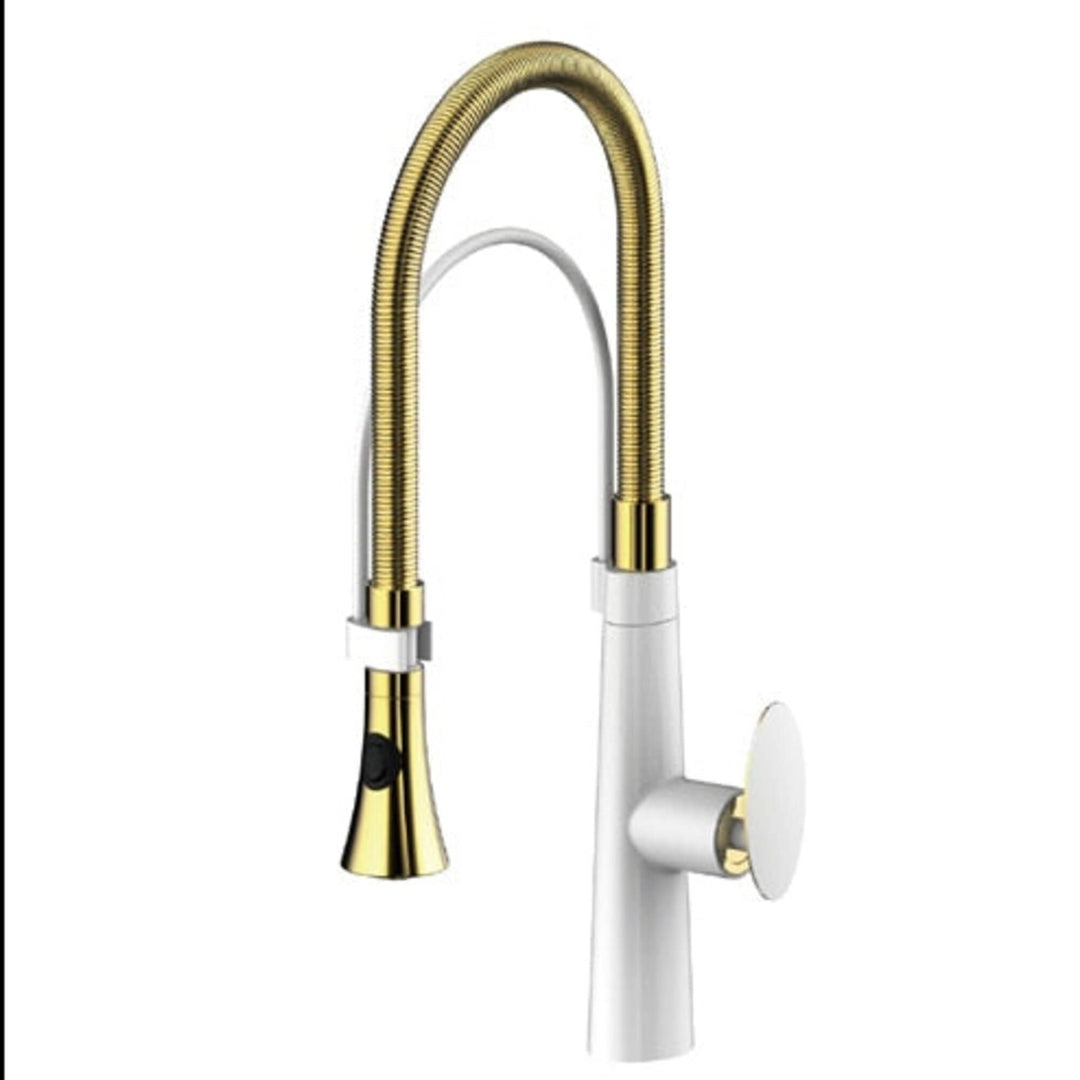 Morrigan-White with Gold Kitchen Island faucet with dual sprayer