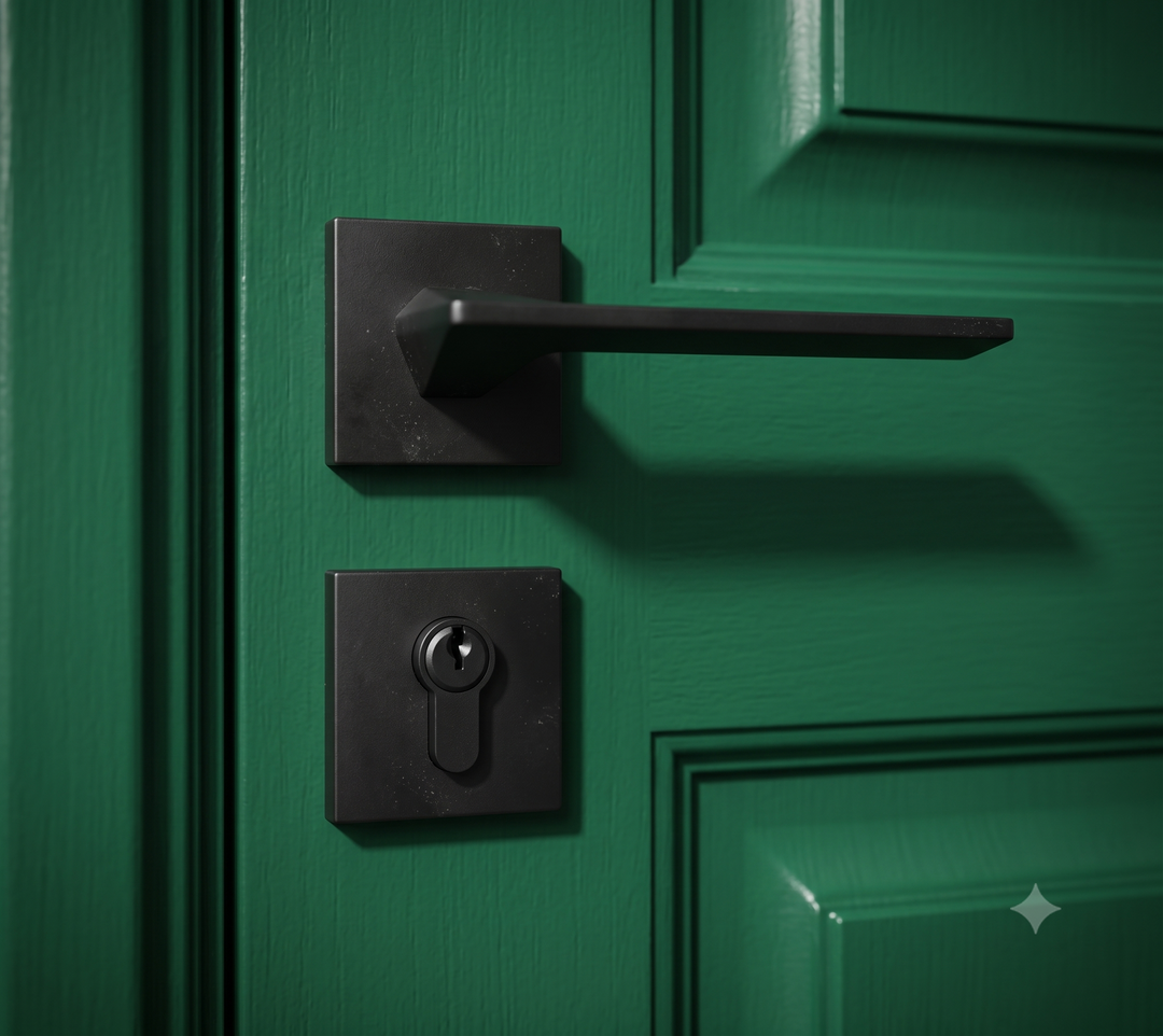 Hiorino- Brass Door Lock Set Modern Black Interior Bedroom Bathroom Double Wood Door Lever Set Dummy Lock Handle