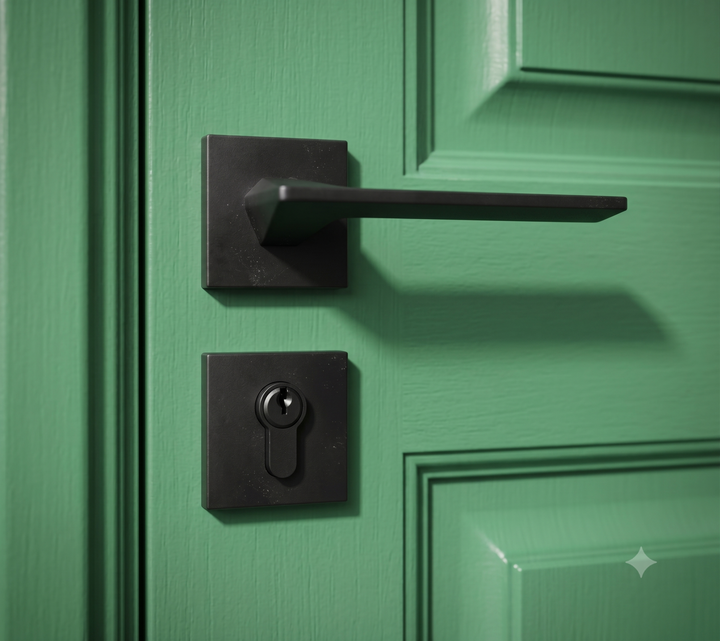 Hiorino- Brass Door Lock Set Modern Black Interior Bedroom Bathroom Double Wood Door Lever Set Dummy Lock Handle