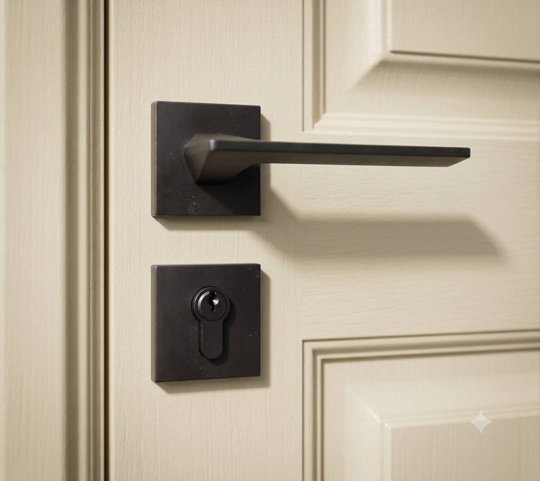 Hiorino- Brass Door Lock Set Modern Black Interior Bedroom Bathroom Double Wood Door Lever Set Dummy Lock Handle