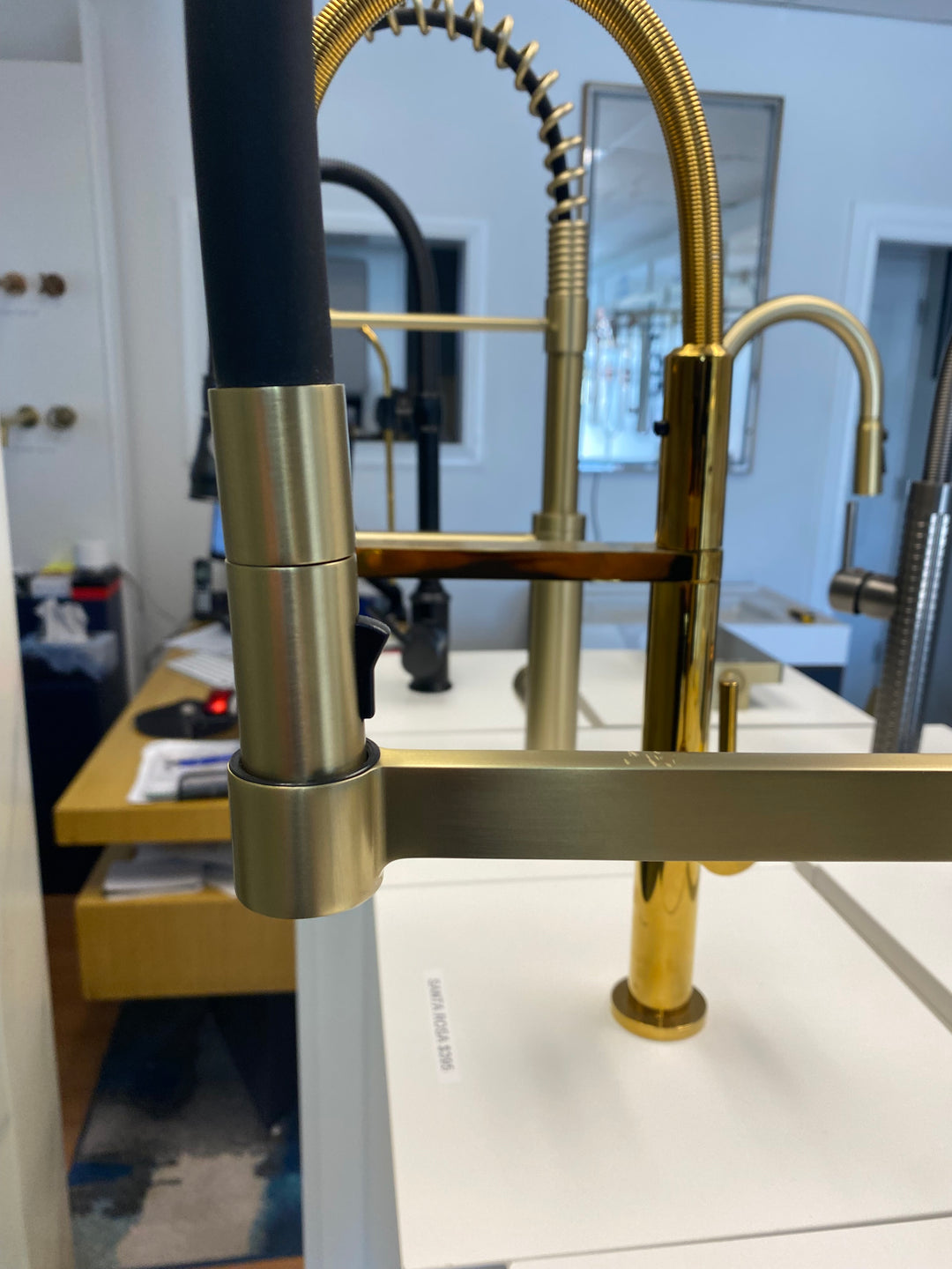 Barolo-Nordic design-Black with brushed gold -black matte- tall 21" pull our dual spray kitchen faucet