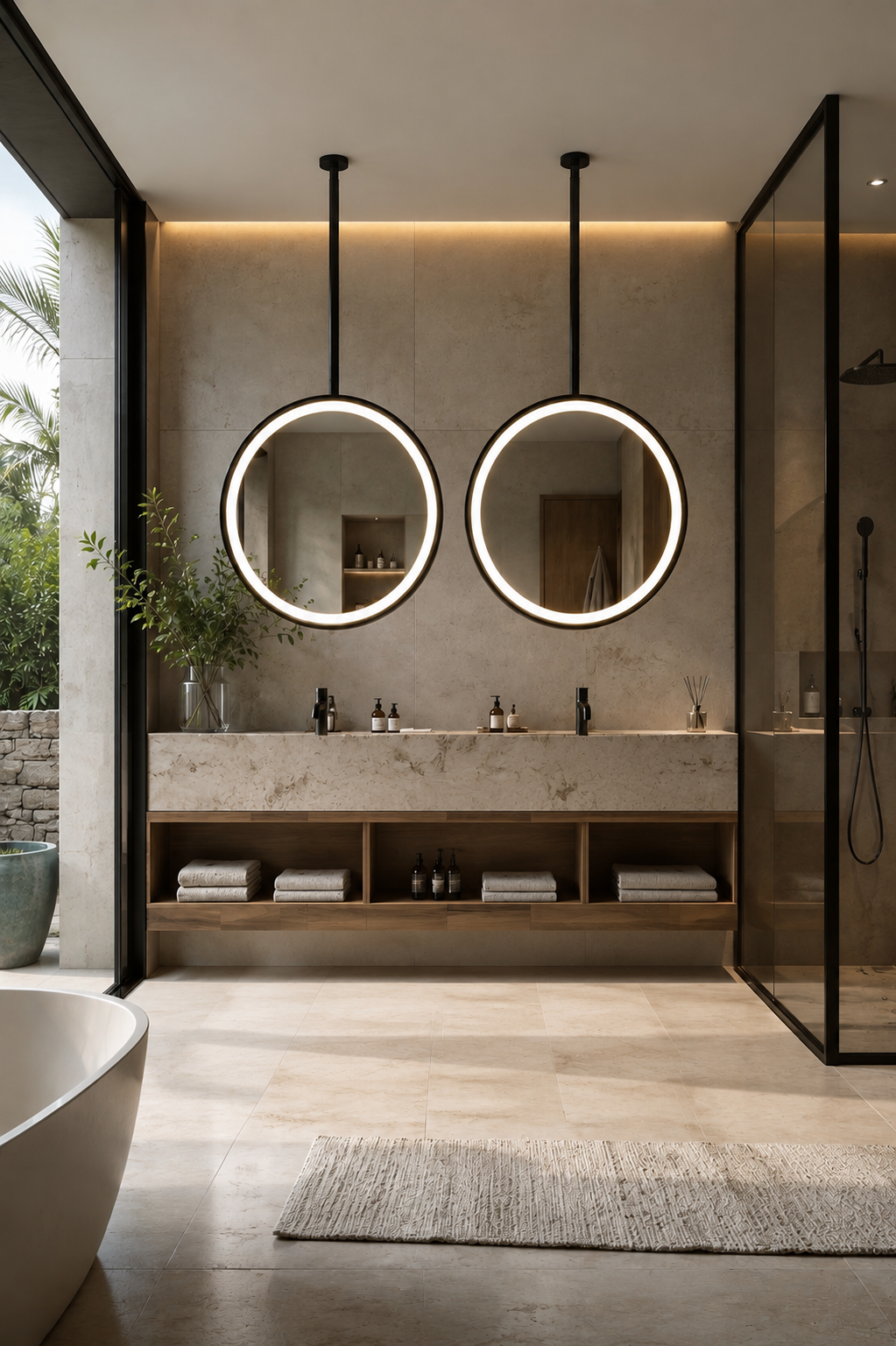 STOCK-Cirque- Black Round 36" OR 24" Ceiling Suspended LED Mirrors