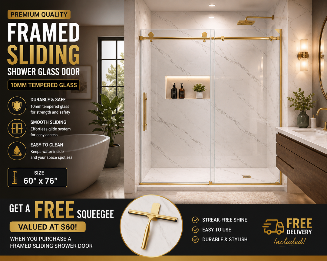 Brushed gold slide frameless single roller shower glass door SS05- 10mm- size 60"x76"