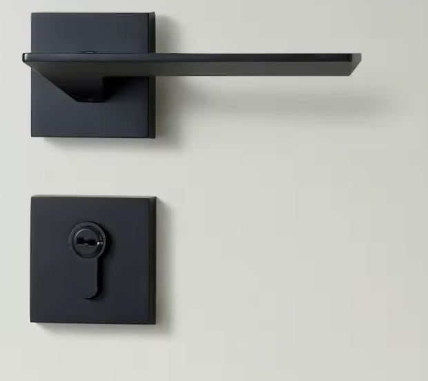 Hiorino- Brass Door Lock Set Modern Black Interior Bedroom Bathroom Double Wood Door Lever Set Dummy Lock Handle