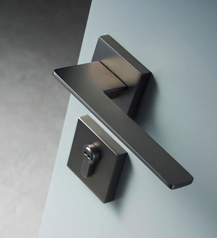 Hiorino- Brass Door Lock Set Modern Black Interior Bedroom Bathroom Double Wood Door Lever Set Dummy Lock Handle