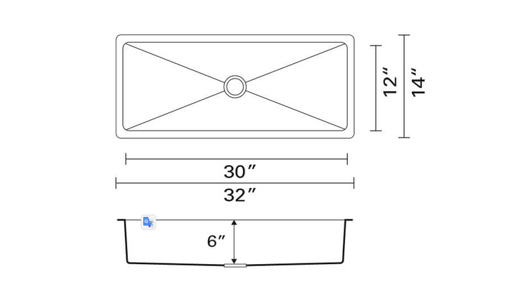 Commercial stainless steel undermount ink 32"x14"x6'