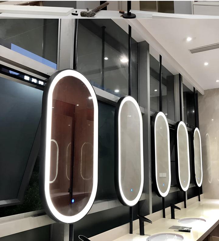 STOCK READY TO SHIP-PARIS 2- Black Oval Double Sided Ceiling Mounted Oval Mirror Bathroom LED Mirrors