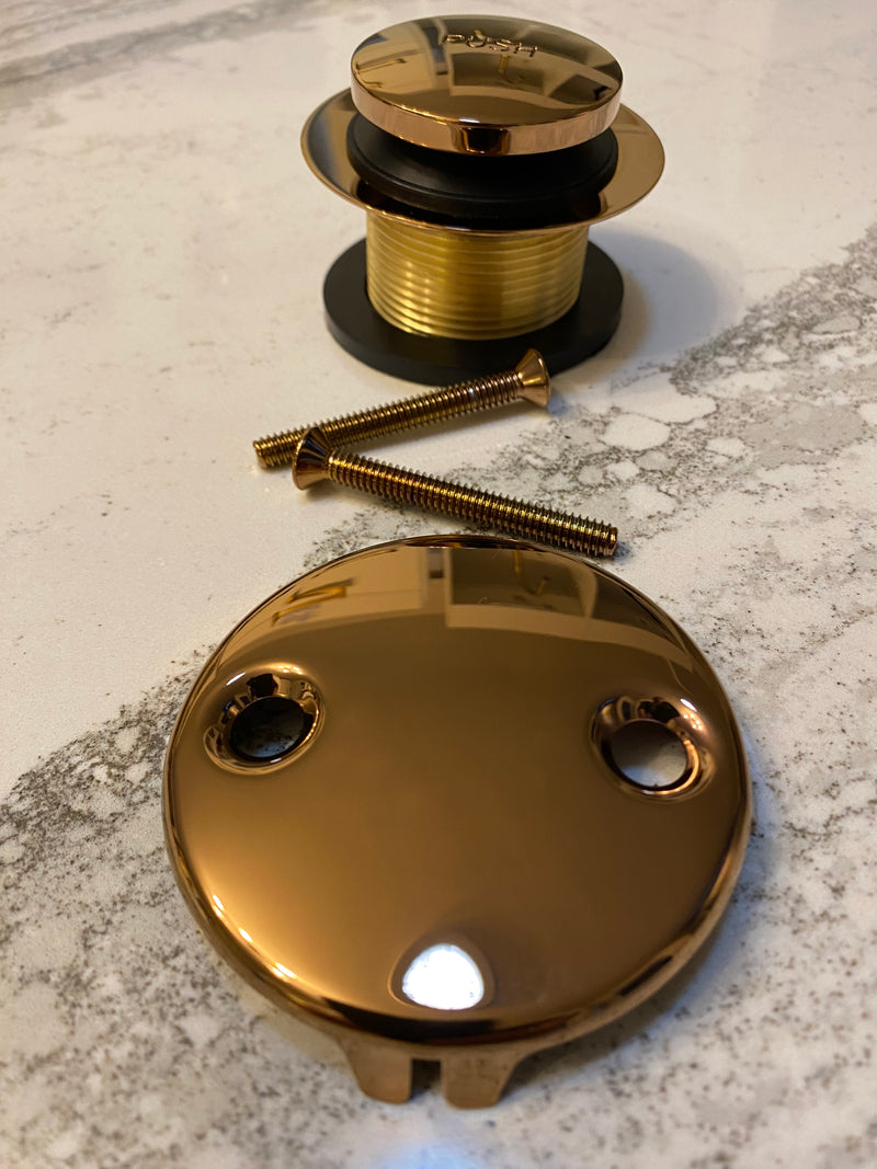 Rose gold polished waste and overflow tub drain cover set