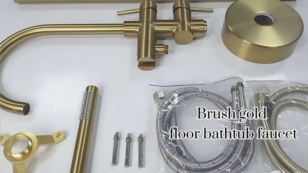 Brushed gold freestanding bathtub filler