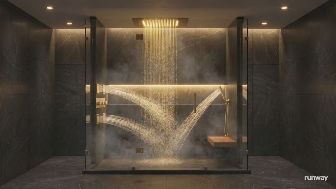 Brushed Gold Spa LED Ceiling Mount Flush  LED 23" X 15"  Waterfall,Mist 5 Way functions shower system